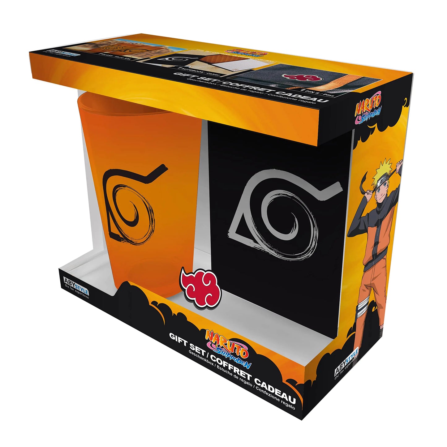 ABYSTYLE Naruto Shippuden Konoha Gift Set Includes Pin Hardcover Journal and 14 Oz Drinking Glass Anime Manga Drinkware Accessories Gift (Konoha Gift Set) (Black) (B0BRL7TP8Y)
