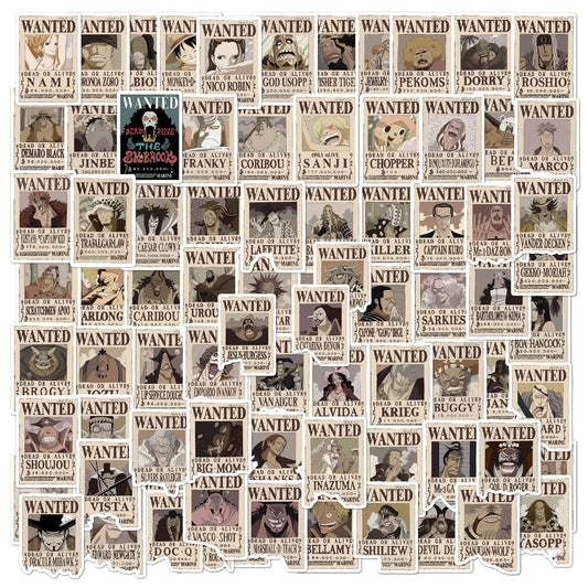 80pcs Anime Wanted Poster Stickers Cute Vinyl Waterproof Pirate Manga Sticker for Notebook Water Bottles Laptop Skateboards Luggage Phone Suitcase Guitar
