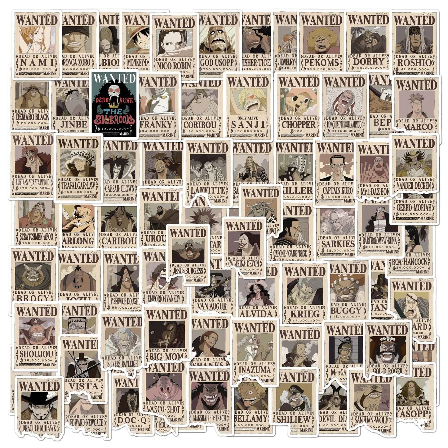 80pcs Anime Wanted Poster Stickers Cute Vinyl Waterproof Pirate Manga Sticker for Notebook Water Bottles Laptop Skateboards Luggage Phone Suitcase Guitar