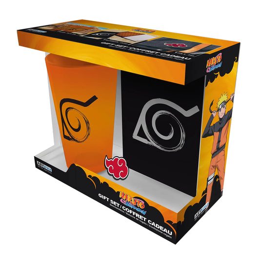 ABYSTYLE Naruto Shippuden Konoha Gift Set Includes Pin Hardcover Journal and 14 Oz Drinking Glass Anime Manga Drinkware Accessories Gift (Konoha Gift Set) (Black) (B0BRL7TP8Y)
