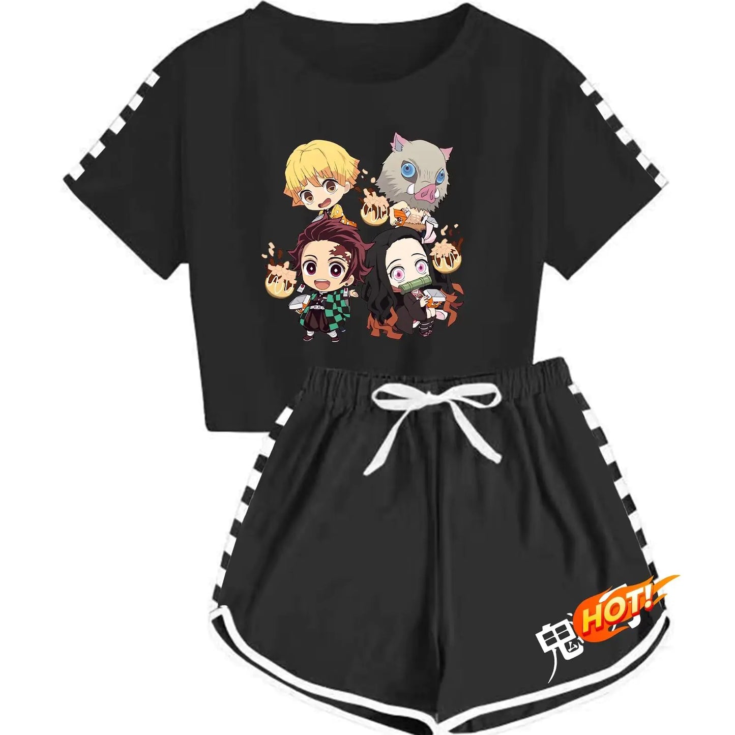 Anime cute Ladies Girls Shirt Short Sleeve Suit Women Cartoon Manga Print Suit T-Shirt Shorts-3-XS